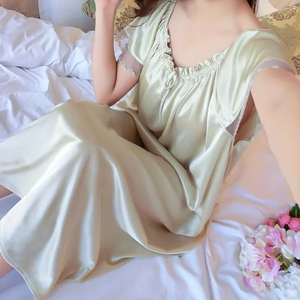 Conjuntos de pijamas transpirables para mujer, venta al por mayor de invierno, ropa de dormir de seda y ropa de dormir larga, pijamas suaves de manga corta para mujer, logotipo personalizado - Product Image 6