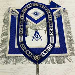 ผ้ากันเปื้อนมาสเตอร์เมสันสีน้ำเงิน ทำจากหนัง พร้อมสายคล้องคอแบบโซ่ และประดับด้วยอัญมณี สำหรับพิธีกรรมของสมาคมฟรีเมสัน - Product Image 6