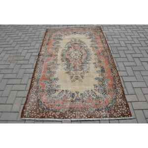 Alfombra Turca de 4x7 pies (123x212 cm), Alfombra Vintage con Estampado Animal Marrón - Product Image 1