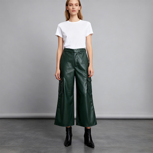 Pantalones Anchos de Mujer de Piel Sintética de Alta Gama Estilo Europeo Americano, Casuales, Elegantes, para Vacaciones, en Color Sólido, Material PU - Product Image 2