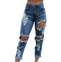 Pantalon en jean vintage pour homme, respirant, personnalisé, coupe droite, taille mi-haute, effet délavé, couleur bleu uni