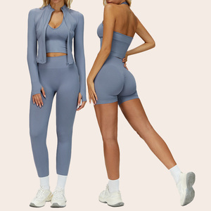 Nouveauté Mode Ensemble de Yoga 4 Pièces Haute Extensibilité Sans Couture avec Veste Vêtements de Fitness pour Femmes Sportives - Product Image 1