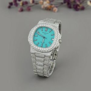 Montre Hip Hop Carrée en Moissanite Entièrement Sertie de Pierres Brillantes Taille Brillant Clarté VVS Boîtier en Argent Sterling 925 Massif Mouvement à Quartz - Product Image 4