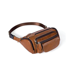 Riñonera de cuero auténtico negra portátil personalizada para hombre, riñonera resistente a la moda con cierre de cremallera, venta al por mayor - Product Image 6