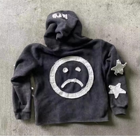 100% coton éponge Streetwear lavage coupe et coudre fermeture éclair applique à capuche en détresse broderie Patch sweats à capuche hommes sweats à capuche personnalisés