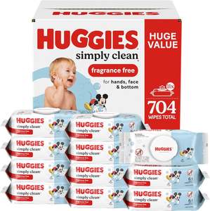 Lingettes pour bébé Huggies Simply Clean sans parfum, 11 paquets à ouverture facile (704 lingettes au total), l'emballage peut varier - Product Image 1