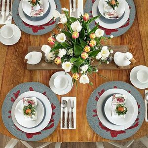 Antique Blue Teal Red <b>Beaded</b> <b>Placemats</b> With Coral Design for Wedding Christmas Decorations Family Gatherings Impressive Parties - Product Image 3