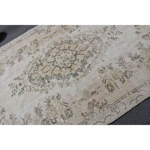 Tapis Turc Vintage Beige Vert 5.6 X 9.2ft Tissage Plat en Laine avec Motif Patchwork pour Décorations de Salon - Product Image 5