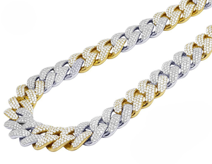 Cadena de eslabones cubanos de moissanita redonda de plata de ley S925 chapada en dos tonos para hombres, regalo de boda - Product Image 1