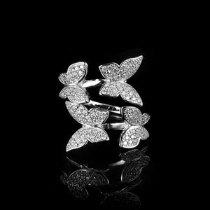 Moissanite diamant papillon déclaration anneau étincelant réglable bijoux de mode pour les femmes 925 plaqué argent sterling - Product Image 1