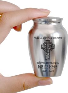Urne funéraire commémorative irlandaise personnalisée pour souvenir de cendres humaines Cadeaux de souvenir de taille personnalisée pour la perte d'un être cher Argent - Product Image 4
