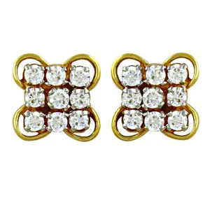 Boucles d'oreilles clous en or rose avec diamants en grappe carrée pour femmes, or blanc, fleur, fiançailles/mariage, IGI fiançailles/mariage - Product Image 1