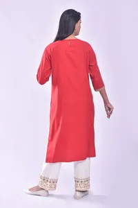 Lal Gulal Kurta Quần Set Vibrant <span class=keywords><strong>Red</strong></span> Dân tộc Mặc Cho Phụ Nữ | Bán Buôn Sẵn Sàng Cho Các Nhà Bán Buôn - Product Image 2