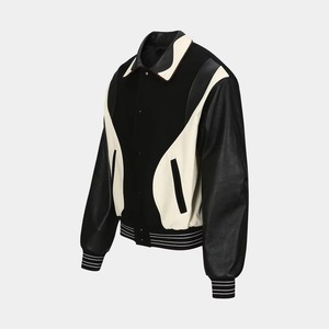 Veste de baseball personnalisée de qualité supérieure, veste coupe-vent élégante en patchwork, vestes de moto avec manches en cuir - Product Image 6