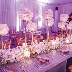 Centro de mesa con cuentas de cristal de estilo real, portavelas con acabado plateado, suministros de decoración para eventos de boda - Product Image 6