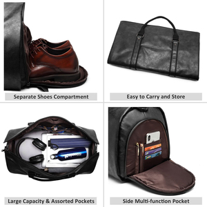 Custom Logo Luxury 2 in 1 Hanging <b>Weekend</b> <b>Bag</b> Carry on Pu Leather Convertible Suits Gym <b>Bag</b> Travel Garment Duffle <b>Bag</b> for <b>Men</b> - Product Image 3