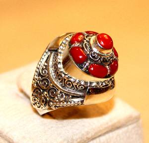 Bague ajustable unisexe en argent sterling avec pierre précieuse corail rouge de haute qualité, style bohème, pour femme, idéale pour un anniversaire de mariage - Product Image 2