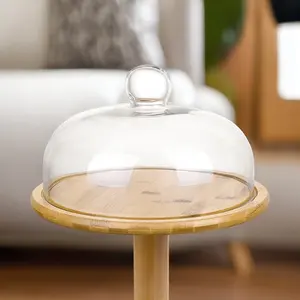 Manufacturer Wholesale Household Candle Cake Stand Glass Dome With Glass Dome Wood Base For Table