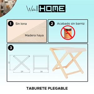 Sedia Pieghevole WELL HOME con Telaio in Legno di Faggio e Finitura Non Verniciata 46x46x50cm Tela Grezza - Product Image 2