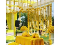 Karangan bunga Marigold 5 kaki (bengkak) dengan gantungan mewah untuk dekorasi pernikahan India candi dekorasi panggung Diwali dekorasi Haldi