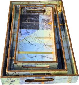 HF CRAFTS Juego de bandejas de servicio MDF hechas a mano de alta calidad con diseños de lujo Bandeja de resina epoxi única con logotipo grabado - Product Image 3