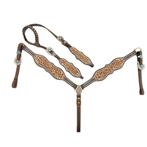 Ensemble de bride et de collier de poitrail en cuir véritable à 100 %, personnalisable, équipement western, taille complète, qualité supérieure par RN Enterprises - Product Image 1