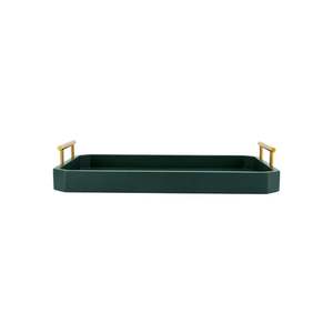 Nueva bandeja redonda de madera con acabado de nogal y asas de metal, servicio de comida y bebida Para el hogar, hotel, restaurante, uso de servicio - Product Image 6