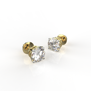 Avarta Sterling <b>Silver</b> 1 Carat Each Solitaire <b>Stud</b> <b>Earrings</b> With Gold Polish - Product Image 3