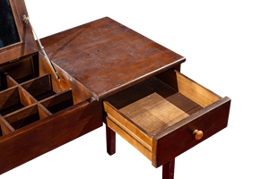 Mesa de tocador de madera maciza de roble moderna con espejo redondo y acabado de PU de alta calidad para el almacenamiento de características de uso de dormitorio o Hotel - Product Image 4