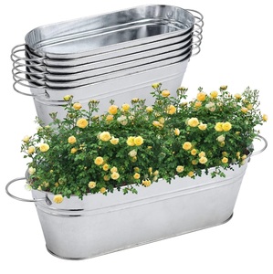 Jardinière vintage en métal galvanisé de forme ovale pour la maison, le patio, le balcon et le jardin Jardinières décoratives avec poignée - Product Image 4