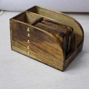 Fabricante de Juego de Posavasos de Madera con Porta Cubiertos y Porta Servilletas |   Posavasos de Madera Natural, Suministro de Fábrica al por Mayor - Product Image 5