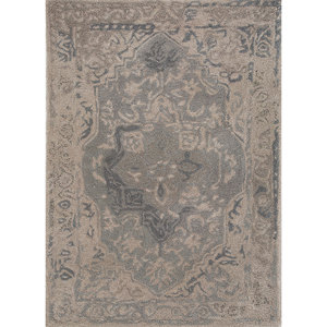 Tapis fait main en laine et viscose Mythos bleu, motif médaillon 9x12, pour la maison, le salon, l'entrée, le couloir, 10 mm, pour adolescents, fait main Tnq-611 - Product Image 1