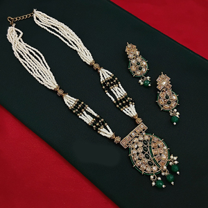 Graceful Gold Plated <b>Long</b> <b>Necklace</b> Set for Women with Sparkling Crystals & Elegant Pearls Perfect for Parties & Ethnic Wear - Product Image 2