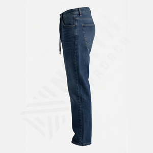 Jeans Baggy Homme Personnalisés Coupe Droite en Coton Denim Brut à Bordures Brutes Décoration Boutons Respirant Solide Vente en Gros Hiver Automne - Product Image 3