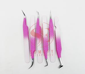 2024 nouveau Design Double couleur rose vif et blanc pince à épiler en acier inoxydable Extension de cils Kit d'outils de beauté ensemble avec embouts en fibre - Product Image 4