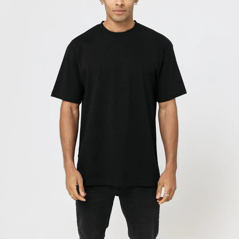 Personalizada de alta calidad de lujo de los hombres pesado 100% algodón negro de gran tamaño camiseta en blanco de cuello falso peso pesado de gran tamaño Boxy camiseta