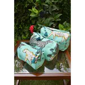 Conjunto de Bolsos Tote Bohemios Acolchados con Estampado Animal, 3 Bolsos Pequeños de Algodón con Cierre de Cremallera, Color Verde Mar, Bolsa Utilitaria Estilo Selva - Product Image 2