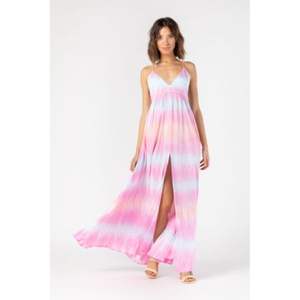 ชุดเดรสยาวมัดย้อมลายดอกไม้ทำจากผ้าเรยอนสำหรับชายหาดระบายอากาศได้ดีชุดเดรส Maxi สีชมพูเปลือยหลังทรงหลวม - Product Image 1