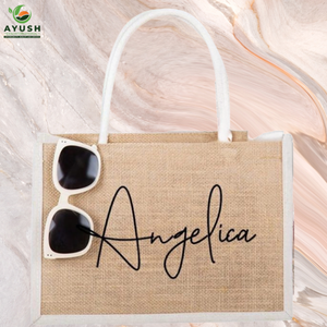 Bolsas de compras de lujo con diseño minimalista hechas de yute y algodón, bolsas de compras personalizables para mercados y centros comerciales - Product Image 5