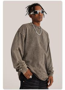 Moda cuello redondo básico Vintage lavado sudaderas 380g hombres desgastados jerséis sueltos - Product Image 5