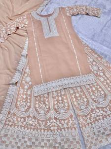 Vêtements indiens pakistanais de style moderne haut de travail cousu à chaîne avec broderie lourde Plazzo Dupatta pour fête d'été - Product Image 3