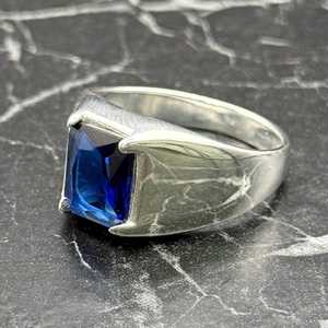 Elegant Luxury Signet <b>Ring</b> <b>for</b> <b>Men</b> Blue Sapphire Stone Set in Sterling <b>Silver</b> Perfect Gift <b>for</b> Him - Product Image 1