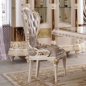 European Style Hand Carved Marble Top <b>Gold</b> Trim Antique Design 6 Piece Solid Back Dining Room Set for Hotel Use - Product Image 4