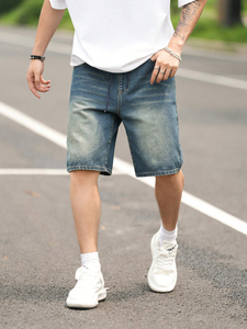 Jeunes hommes été mode couleur unie jean Shorts 100% coton Style décontracté jambe droite avec taille corde Offre Spéciale - Product Image 4