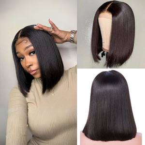 Offre Spéciale 10 pouces os cheveux raides faisceaux Super lisse Premium forte fin HD dentelle perruque Bob couleur naturelle Extensions de cheveux humains - Product Image 6