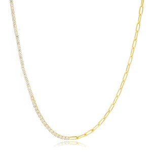 Handmade Turkish 925 Sterling <b>Silver</b> Zircon <b>Choker</b> Necklace with Half Tennis Half Link Chain Trendy Wedding Gift Jewelry - Product Image 1