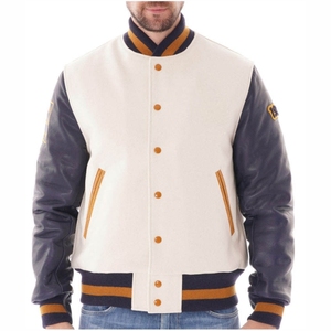 Chaqueta de béisbol universitaria para hombre, chaquetas de hombre con parche bordado de chenilla personalizadas al por mayor, chaqueta de béisbol de bombardero de manga de cuero - Product Image 1