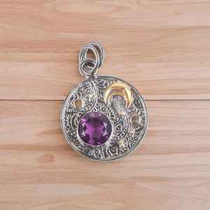 Pendentif en argent sterling 925 fait à la main avec pierre précieuse améthyste, pierre de naissance de février, cadeau de bijoux pour elle, femme - Product Image 2