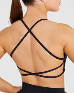 Vente en gros de soutien-gorge de sport personnalisé noir à dos croisé flatteur décolleté en V à bretelles dos nouveau soutien-gorge de sport à impact élevé pour femmes adultes - Product Image 2