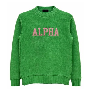 Mock neck <b>green</b> knitted sweatshirt Alpha KA custom logo Embroidered new style Knit ribbing <b>women</b> sweatshirt - Product Image 6